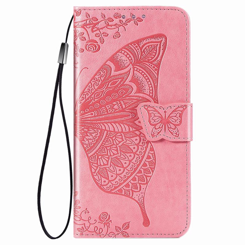 Samsung Galaxy S22 hoesje - Bookcase - Pasjeshouder - Portemonnee - Vlinderpatroon - Kunstleer - Roze