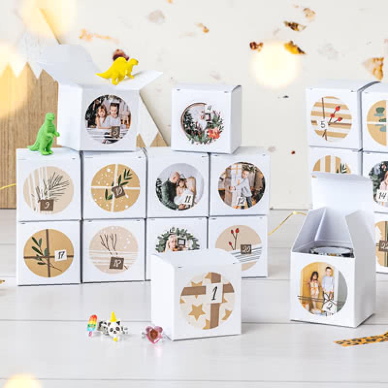 DIY adventskalender doosjes met vierkante sticker - set van 24