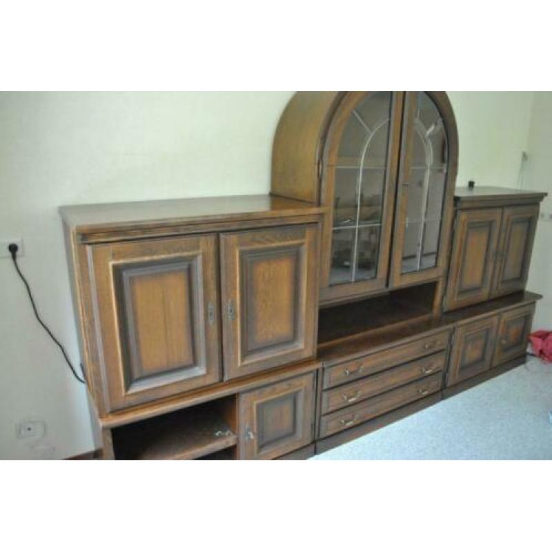 Wandmeubel (hout, 3 delen, 3 meter breed, glas in lood