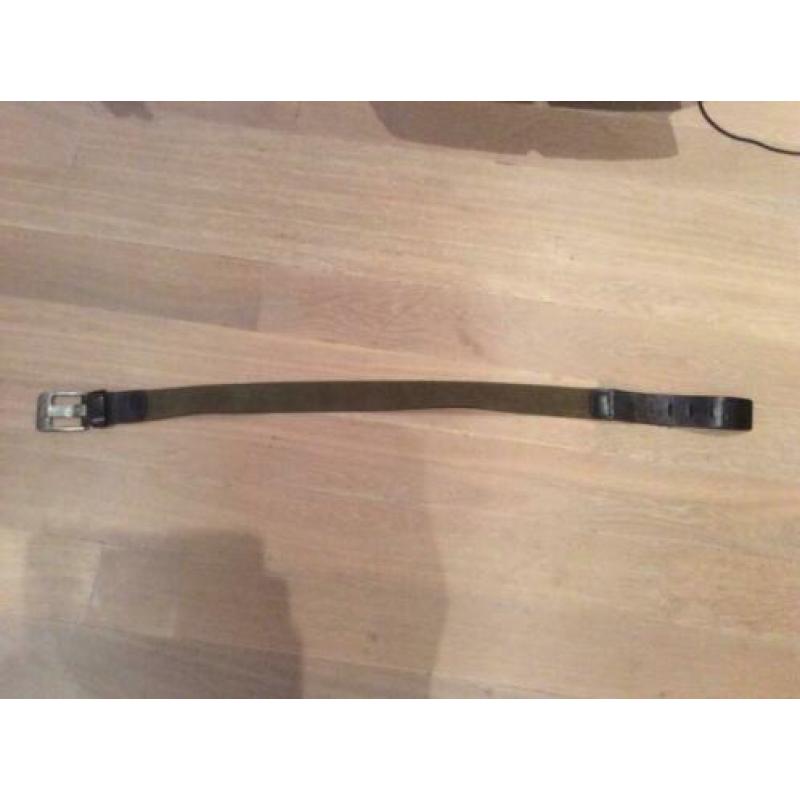 Nieuwe canvas leren legergroene riem maat 90 cm