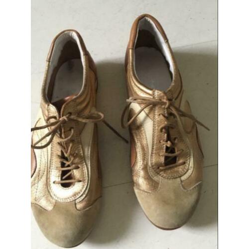 Leren sneaker bruin met goudaccenten maat 39