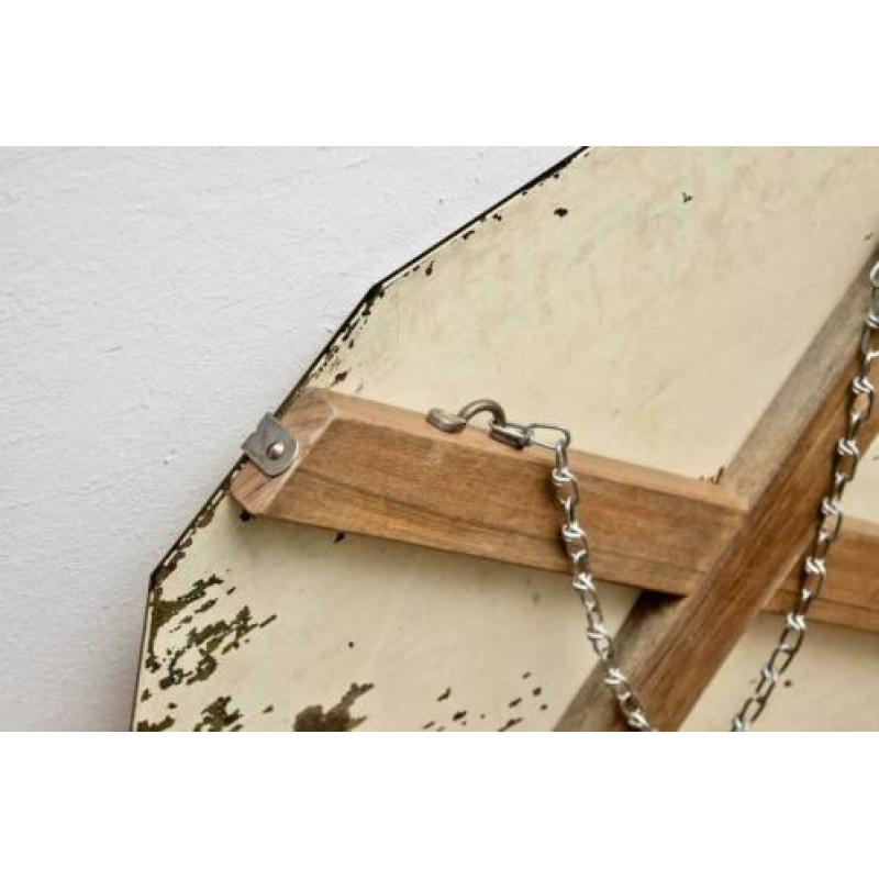 Antieke art deco metalochroom ovale spiegel facet geslepen