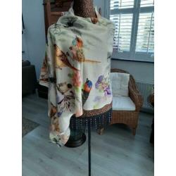 Nieuw!MOOIE grote omslagdoek/Vogels/100%CASHMERE/70x200cm