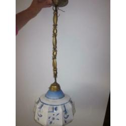 Antieke hanglamp glas wit blauw Art Deco Jugendstil 1930