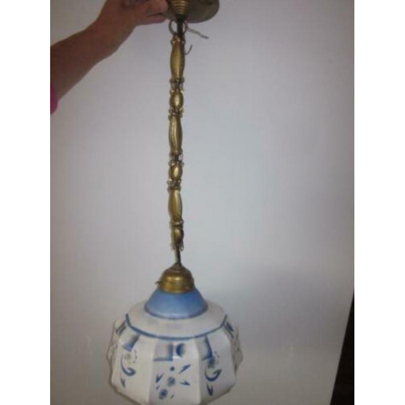 Antieke hanglamp glas wit blauw Art Deco Jugendstil 1930