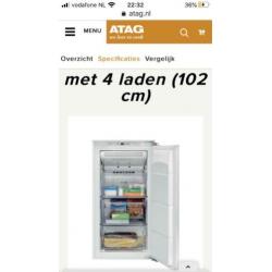 NIEUWE ATAG inbouw vriezer 102 cm hoog.Typenr. KD7102CN TEAB