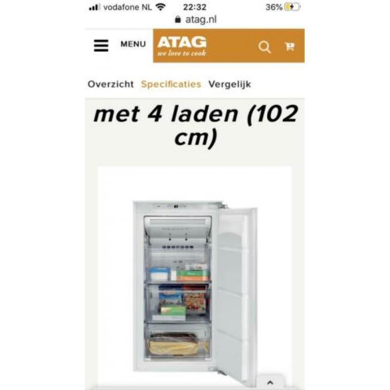 NIEUWE ATAG inbouw vriezer 102 cm hoog.Typenr. KD7102CN TEAB