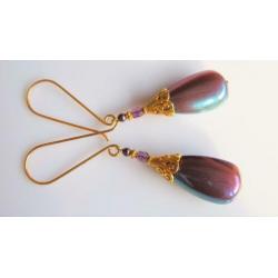 Oorbellen "Golden Purple Oil"glasdruppel-swarovski-glas goud