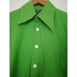 knalgroen vintage heren overhemd met grote punten maat M