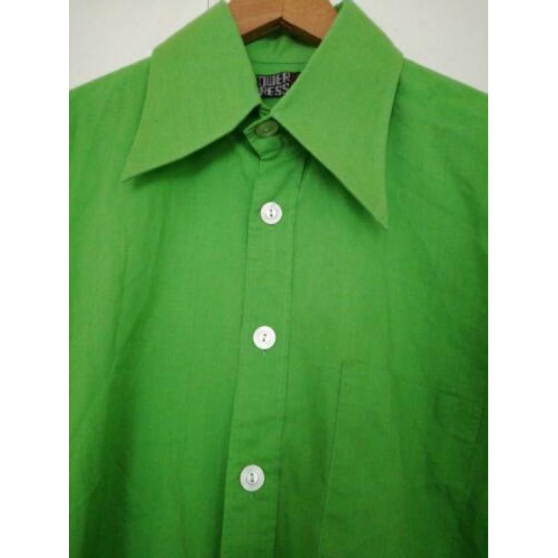 knalgroen vintage heren overhemd met grote punten maat M