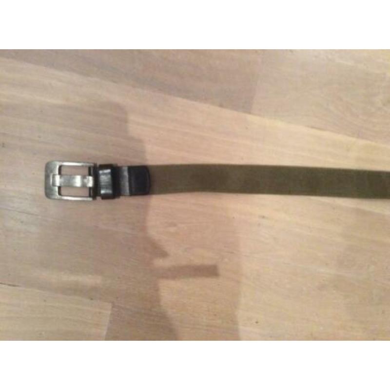 Nieuwe canvas leren legergroene riem maat 90 cm