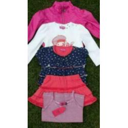 Set meisjes kleding maat 86: jasje, rok, 2 shirts en top