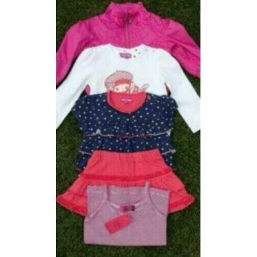Set meisjes kleding maat 86: jasje, rok, 2 shirts en top