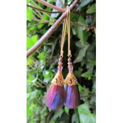 Oorbellen "Golden Purple Oil"glasdruppel-swarovski-glas goud