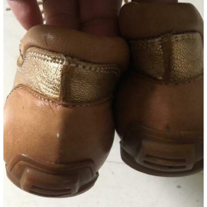 Leren sneaker bruin met goudaccenten maat 39