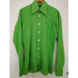 knalgroen vintage heren overhemd met grote punten maat M