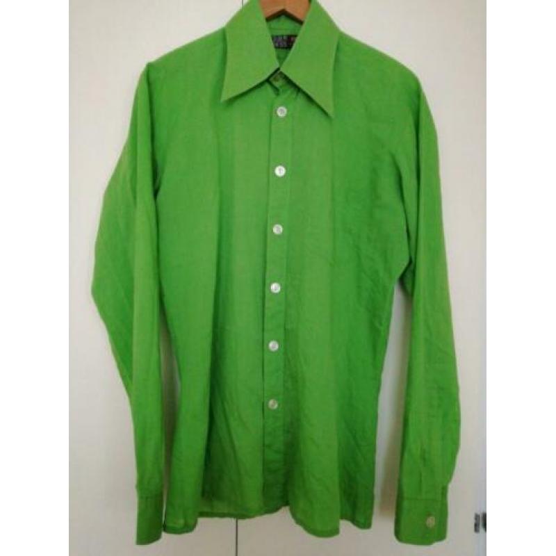 knalgroen vintage heren overhemd met grote punten maat M
