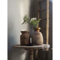 ~ Sober houten wijntafel, bijzettafel, rond tafeltje,oud ~