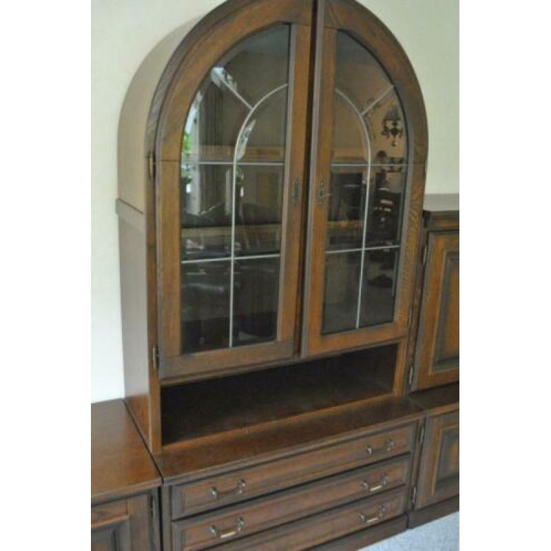 Wandmeubel (hout, 3 delen, 3 meter breed, glas in lood