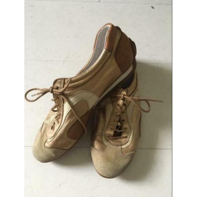 Leren sneaker bruin met goudaccenten maat 39