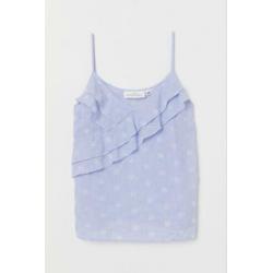 Blauwe broderie top met roesjes, nieuw staat