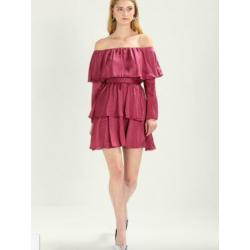 Dames NA-KD jurk ruffles off shoulder 36 S satijn roze top