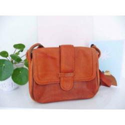 Tas retro vintage jaren 70 bruin leer schoudertas