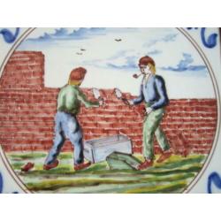 tegel in houten lijst "metselaars"