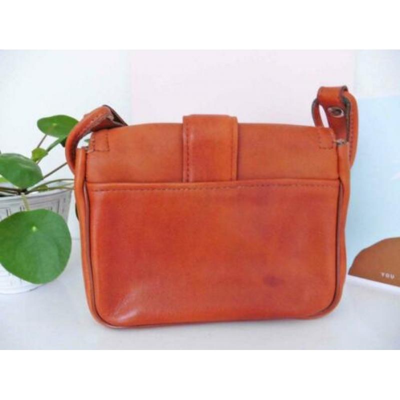 Tas retro vintage jaren 70 bruin leer schoudertas