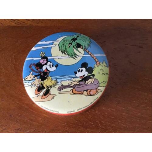 Oud, rond blikje van Mickey, en Mimi Mouse