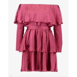 Dames NA-KD jurk ruffles off shoulder 36 S satijn roze top