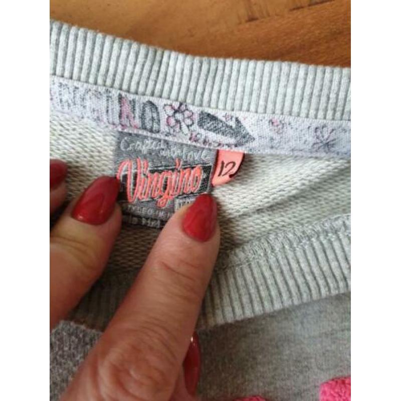 Nette meisjes vingino grijs roze neon sweater jurk mt 12-152