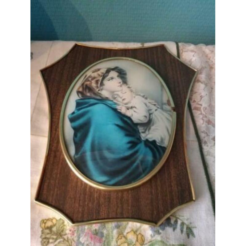 Mooi vintage lijstje met Madonna/Maria en kindje