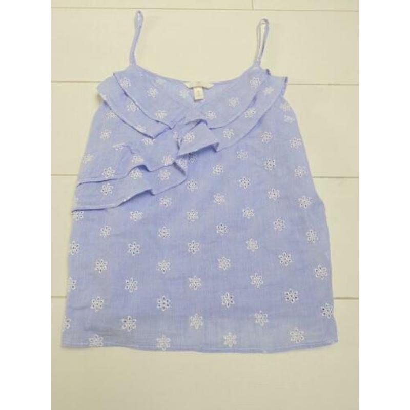 Blauwe broderie top met roesjes, nieuw staat