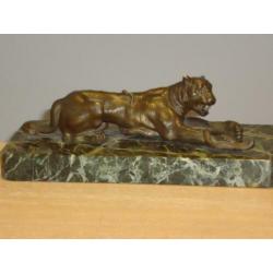 antiek bronzen beeld tijger & vergulde slang brons & marmer