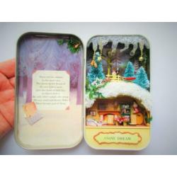 Miniatuur in Blik~Harry Bella~Box Theatre Snow Dream~Konijn