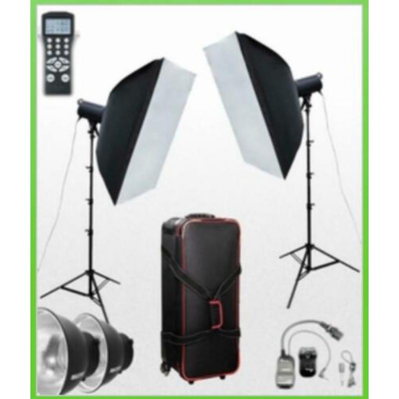 Studioflitsset visostar lcd pro softbox/paraplu kit2,