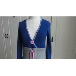 Aparte fijn-gebreide jurk/tuniek van Dept, blauw met grijs