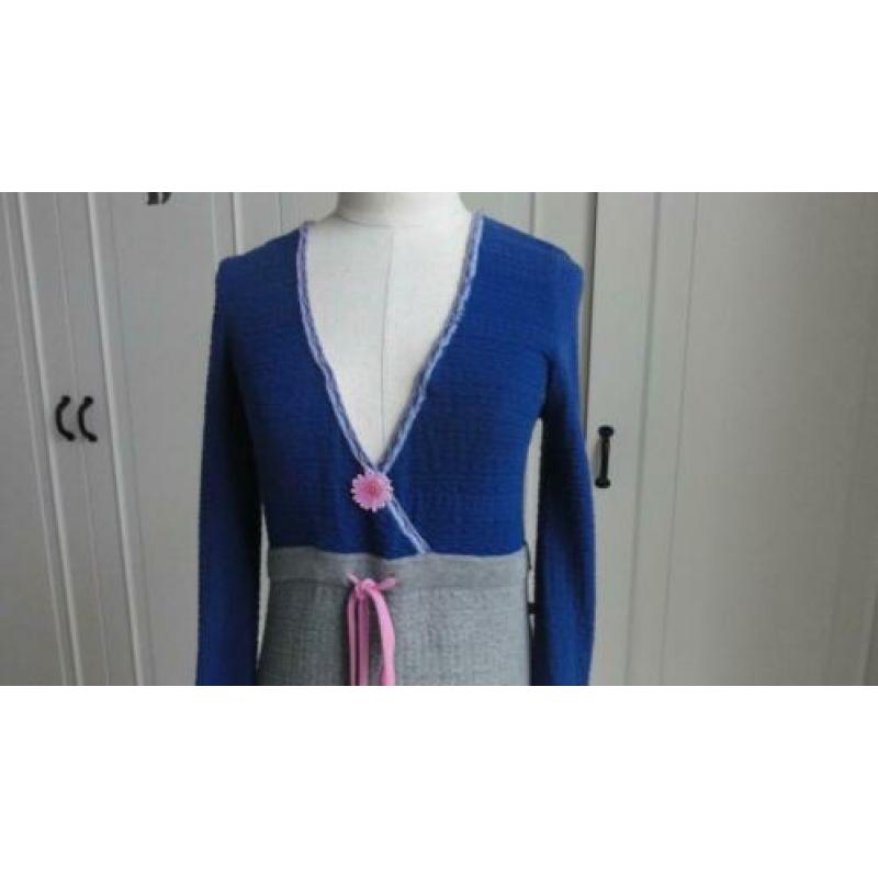 Aparte fijn-gebreide jurk/tuniek van Dept, blauw met grijs