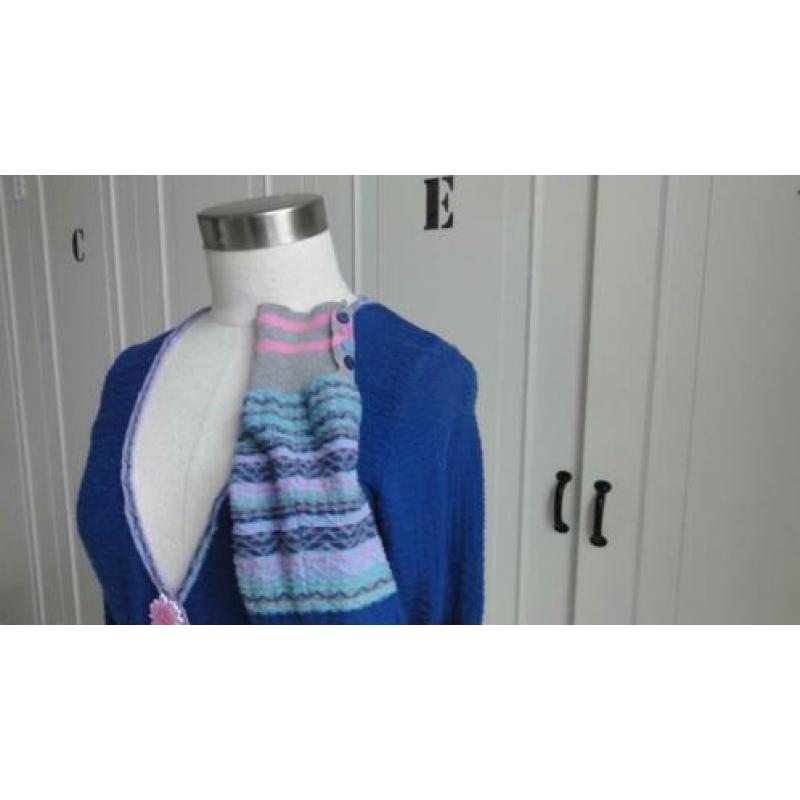 Aparte fijn-gebreide jurk/tuniek van Dept, blauw met grijs
