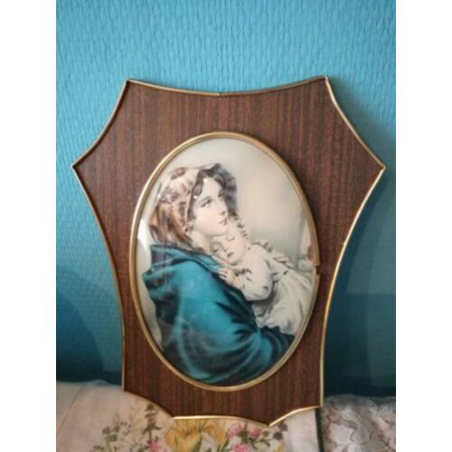 Mooi vintage lijstje met Madonna/Maria en kindje