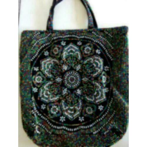 Super leuke retro vintage tas shopper zwarte rib kraaltjes