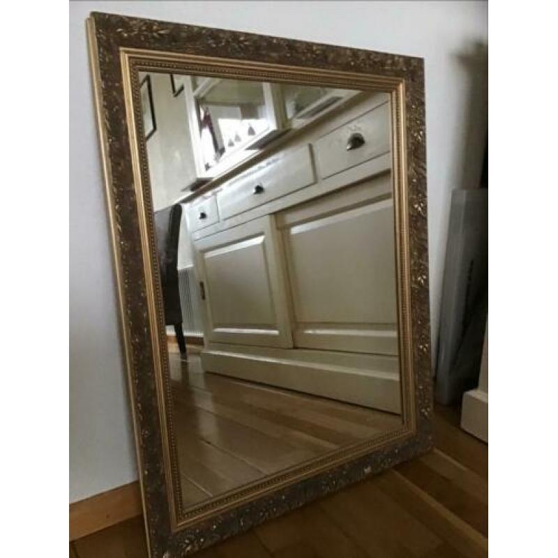 gouden brocante houten spiegel met bloemenranden