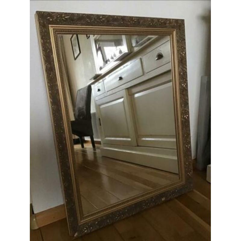 gouden brocante houten spiegel met bloemenranden