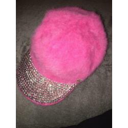 Pet/cap roze pluche met glitter/ studs