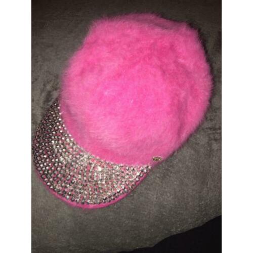 Pet/cap roze pluche met glitter/ studs