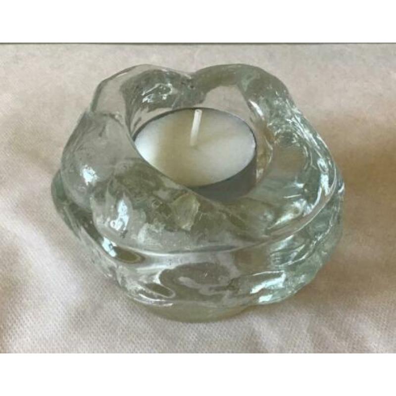 3x snowball, (2x Kosta Boda), glas, waxinelichthouder