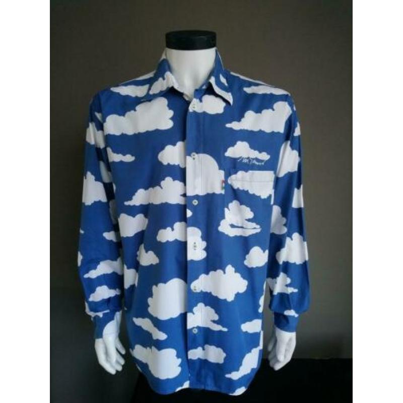 Moschino overhemd. Blauw met Witte wolken motief. Maat L