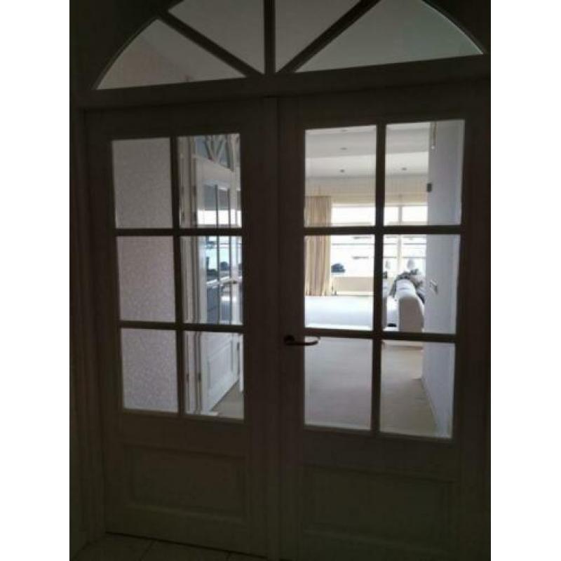 Massief houten deuren set stolpstel wit facet geslepen glas