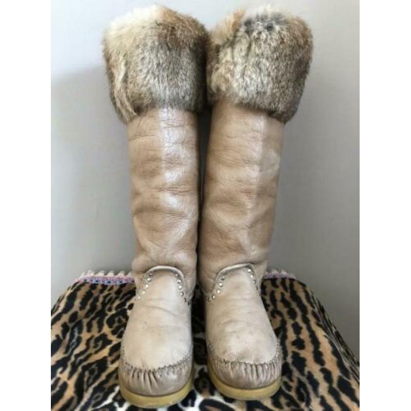 LdiR hoge Ibiza laarsjes ?? 38 camel kleur bont studs leer